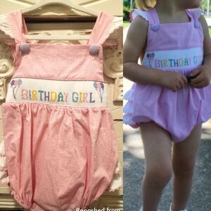 Classic Whimsy Pink Birthday Girl Smocked Ruffle One Piece